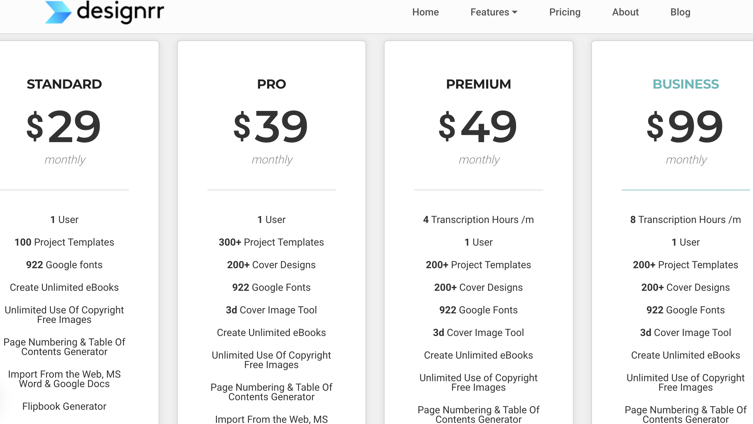 pricing of designrr